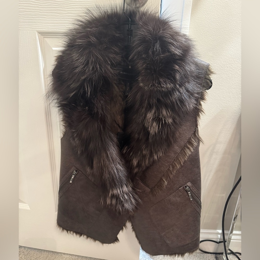 Luxurious Brown Fur-Trimmed Vest